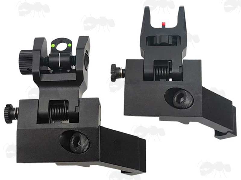 Pair of Airsoft Black M4 Offset Folding Ironsights with Fibre Optics