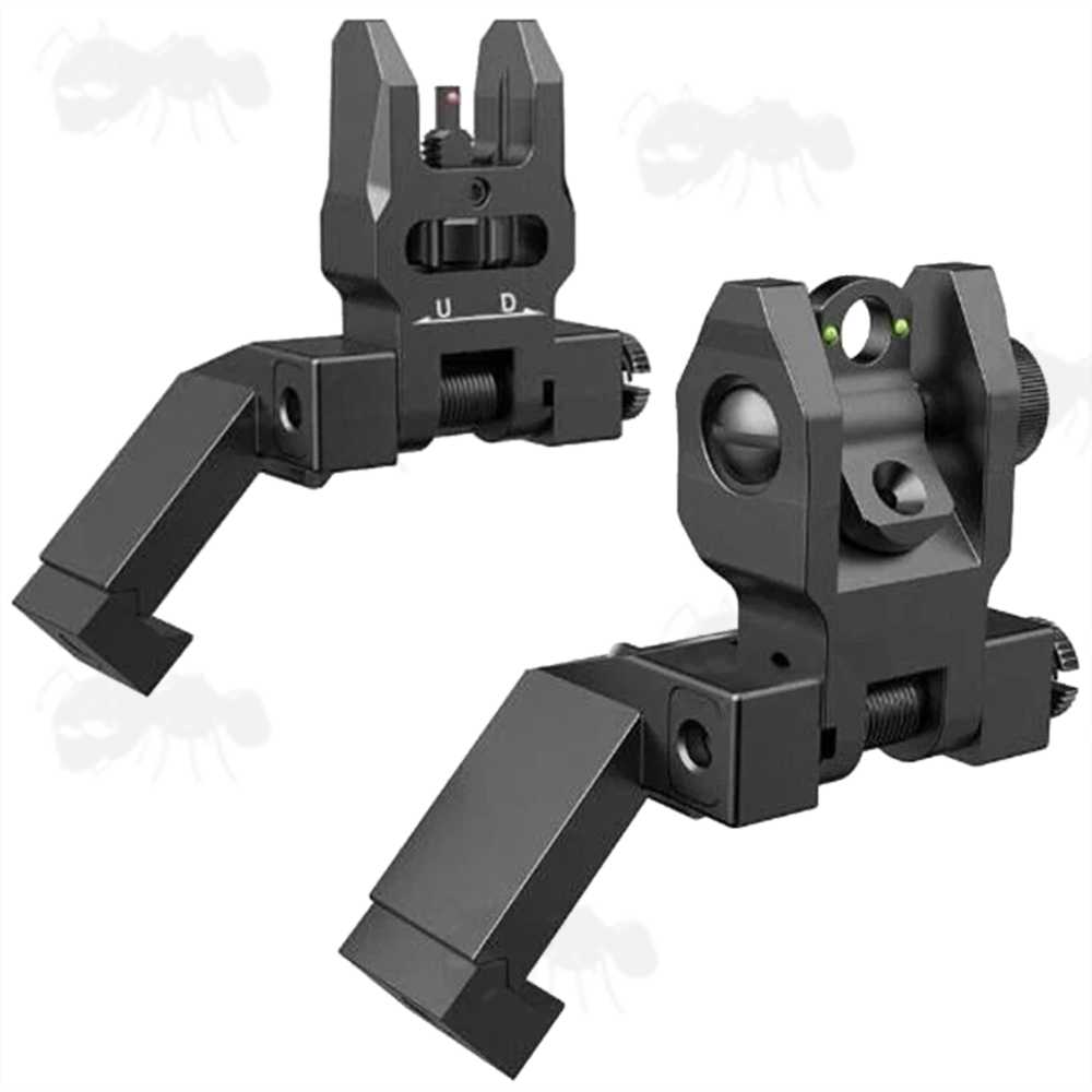 Pair of Airsoft Black M4 Offset Folding Ironsights with Fibre Optics