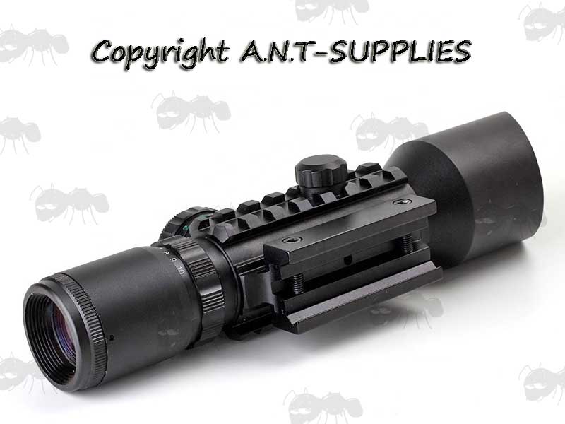Base Rail View of The AnTac 3-10x42eg Compact Telescopic Scope with Tri-Rail Body