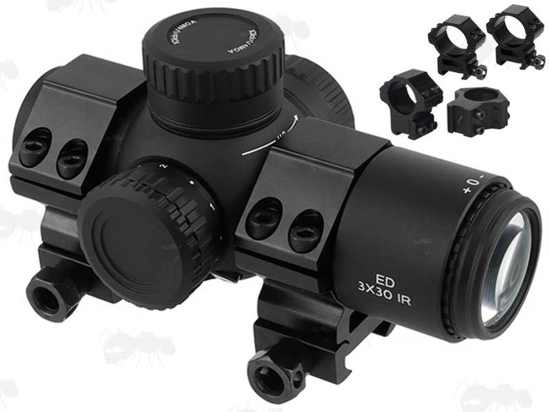 AnTac Compact 3x30 Prism Rifle Scope with Picatinny Mounts Fitted