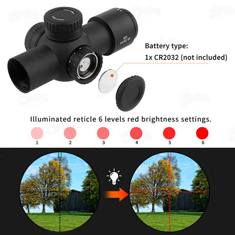 AnTac Compact 3x30 Prism Rifle Scope, with Open Battery Compartment and Brightness Guide