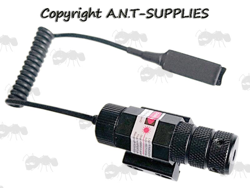 The Compact Black Aluminium Cylindrical Gun Rail Mounted Red Laser Sight Fitted with Pressure Pad Tailcap Switch