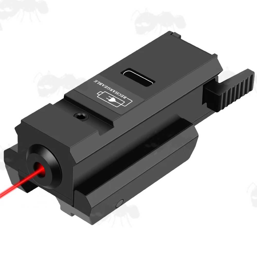 USB Rechargeable Low-Profile Black Aluminium Dovetail Gun Rail Mount Red Laser Sight with One Slot Top Accessory Rail