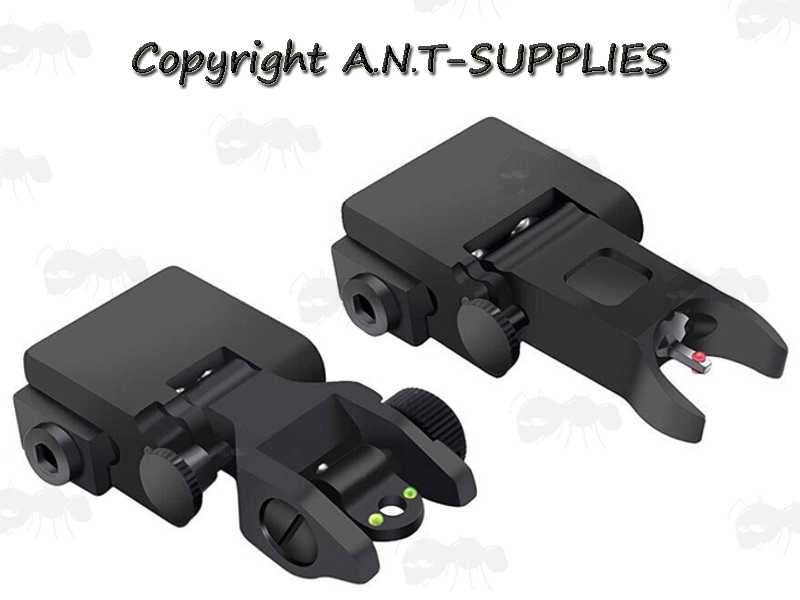 Front and Rear Compact Design Folding Iron Sights with Red and Green Fibre Optics, Shown Folded Down