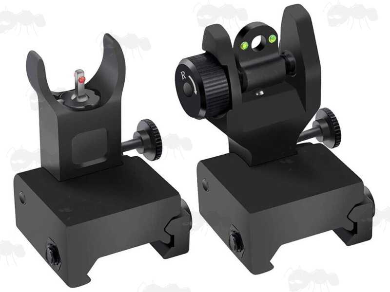 Front and Rear Compact Design Folding Iron Sights with Red and Green Fibre Optics