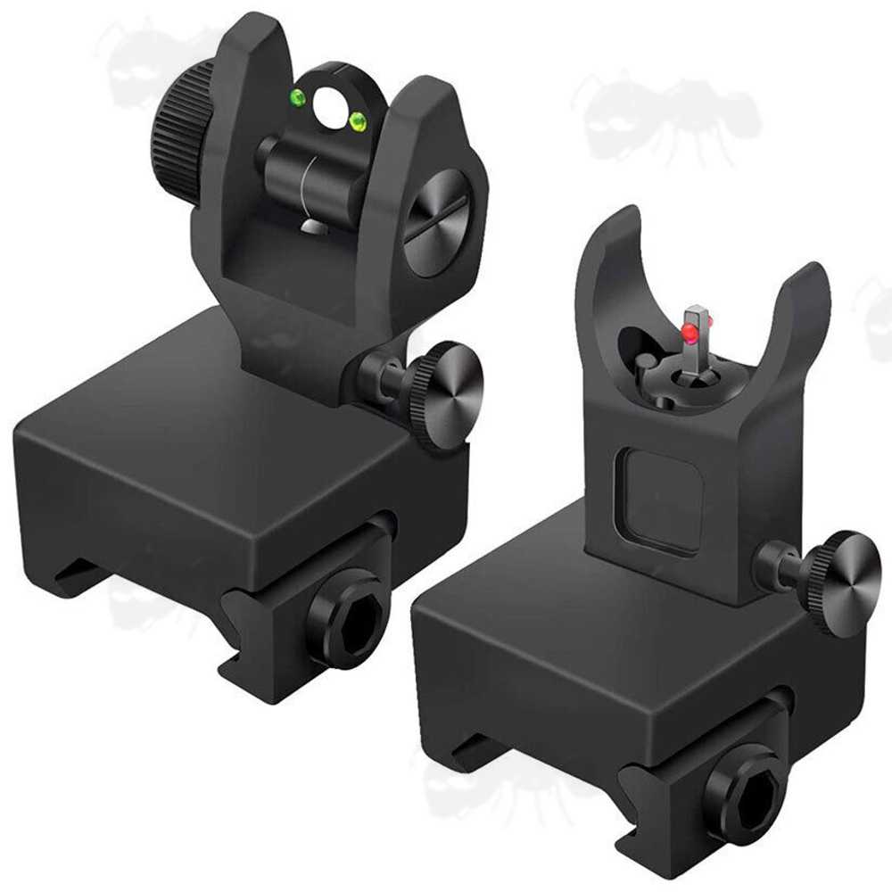 Front and Rear Compact Design Folding Iron Sights with Red and Green Fibre Optics
