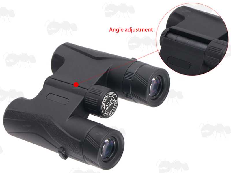 Hinge Angle View on The Compact 10x Magnification Binoculars with 25mm Lenses