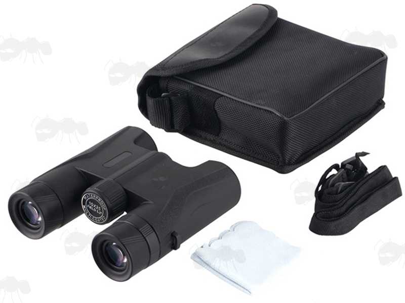 Compact 10x Magnification Binoculars with 25mm Lenses, Lanyard, Canvas Carry Case and Folded Lens Cloth