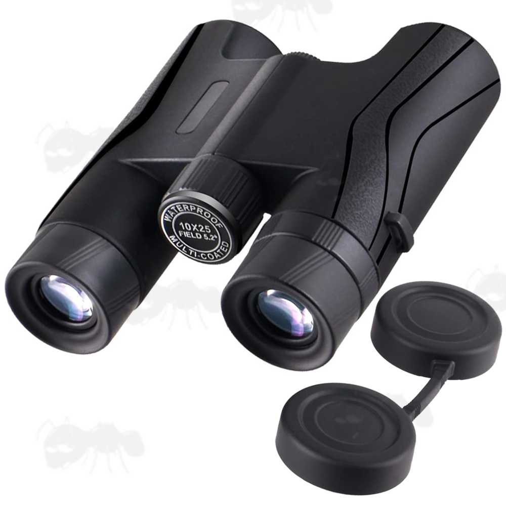 Compact 10x Magnification Binoculars with 25mm Lenses and Rubber Lens Covers
