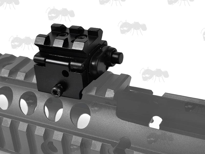 Rear View of The Compact Black Aluminium Gun Rail Mount Red Laser Sight with Two Slot Top Accessory Rail Fitted to a Railed Handguard