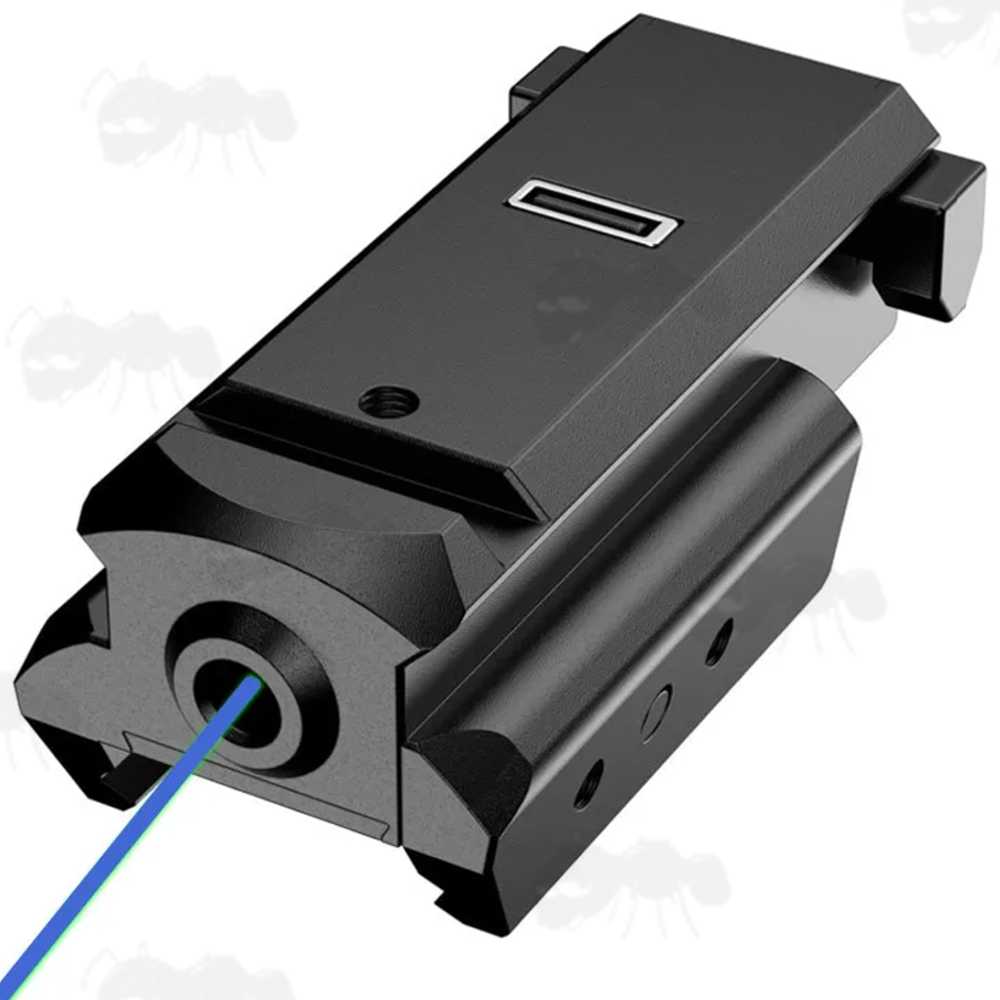 USB Rechargeable Low-Profile Black Aluminium Gun Rail Mount Blue Laser Sight with One Slot Top Accessory Rail