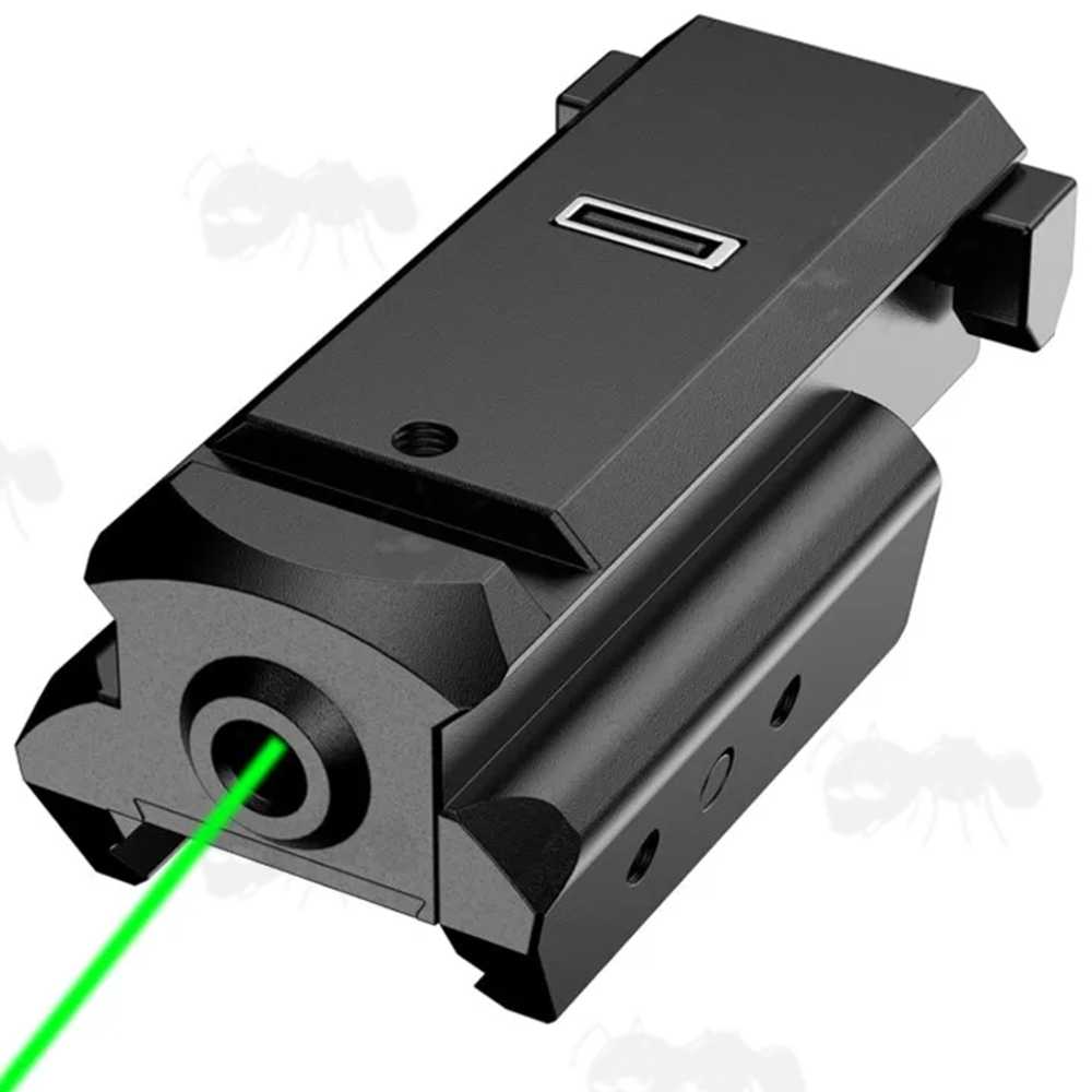 USB Rechargeable Low-Profile Black Aluminium Gun Rail Mount Green Laser Sight with One Slot Top Accessory Rail