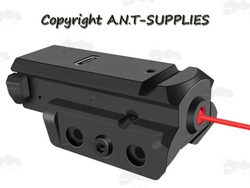 USB-C Rechargeable Low-Profile Black Aluminium Gun Rail Mount Red Laser Sight