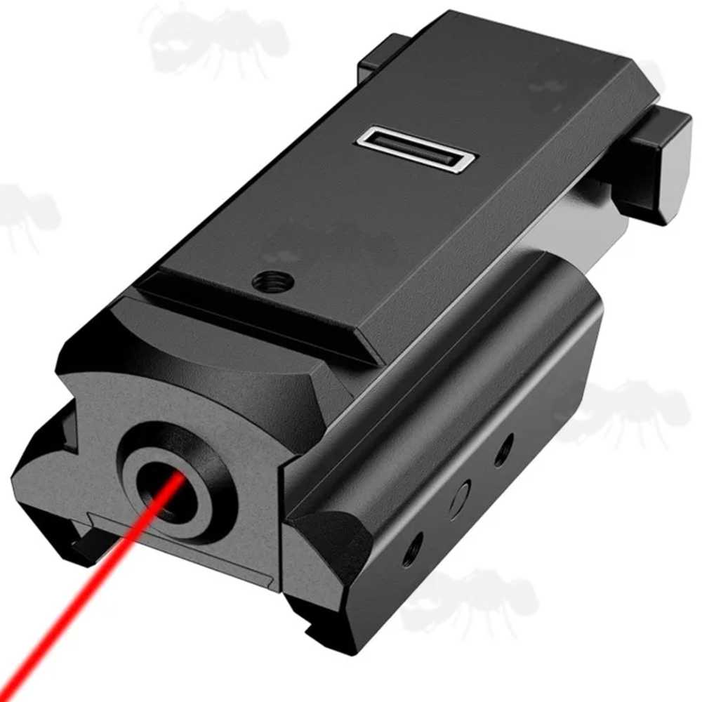 USB Rechargeable Low-Profile Black Aluminium Gun Rail Mount Red Laser Sight with One Slot Top Accessory Rail