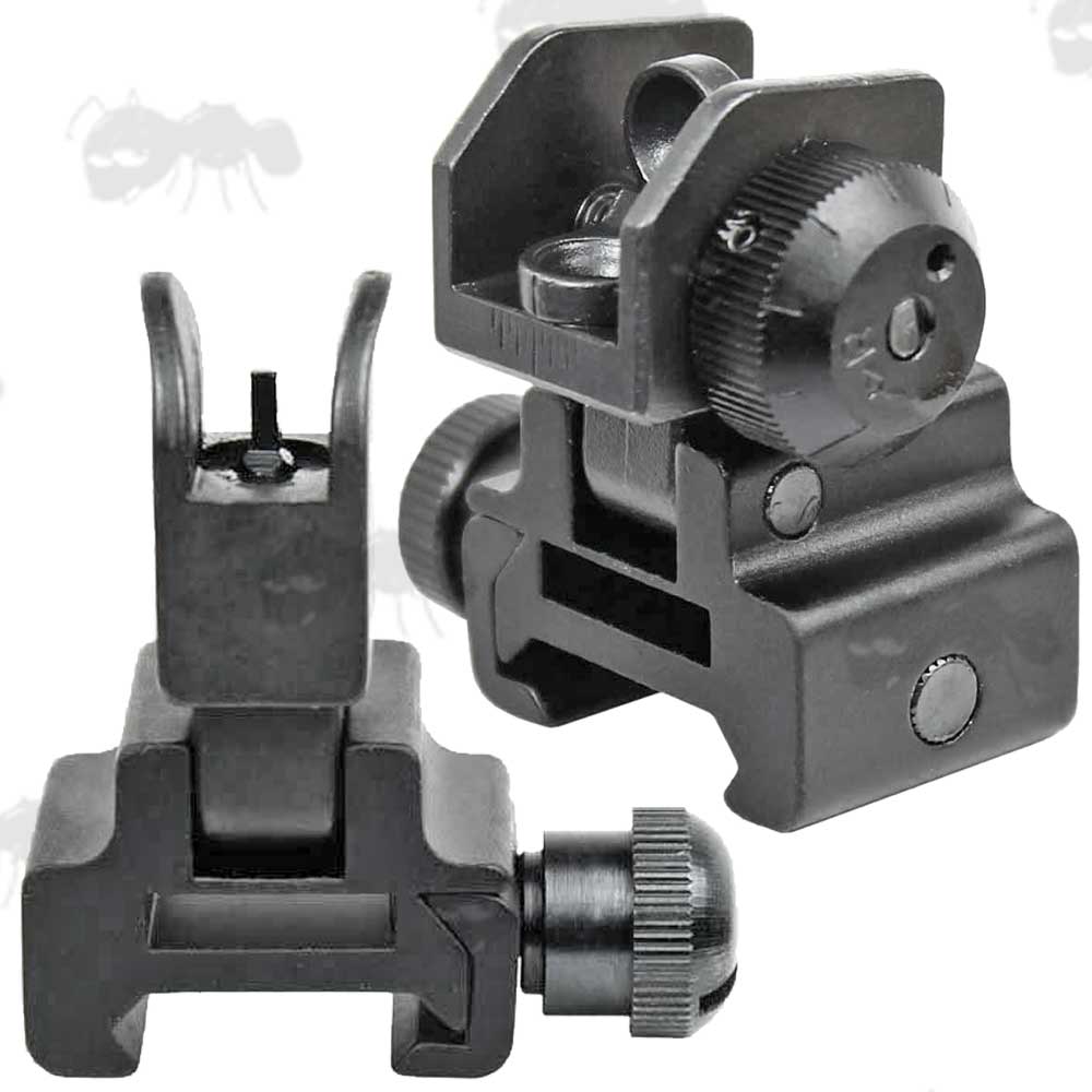 Pair of Black Airsoft CQB M4 Front and Rear Folding Ironsights