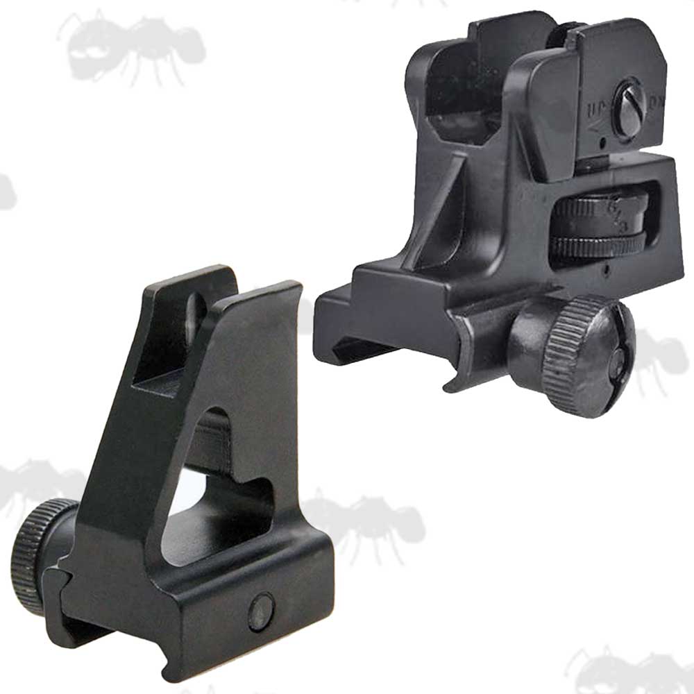 Pair of Black Airsoft CQB M4 Front Standard Height and Rear Ironsights