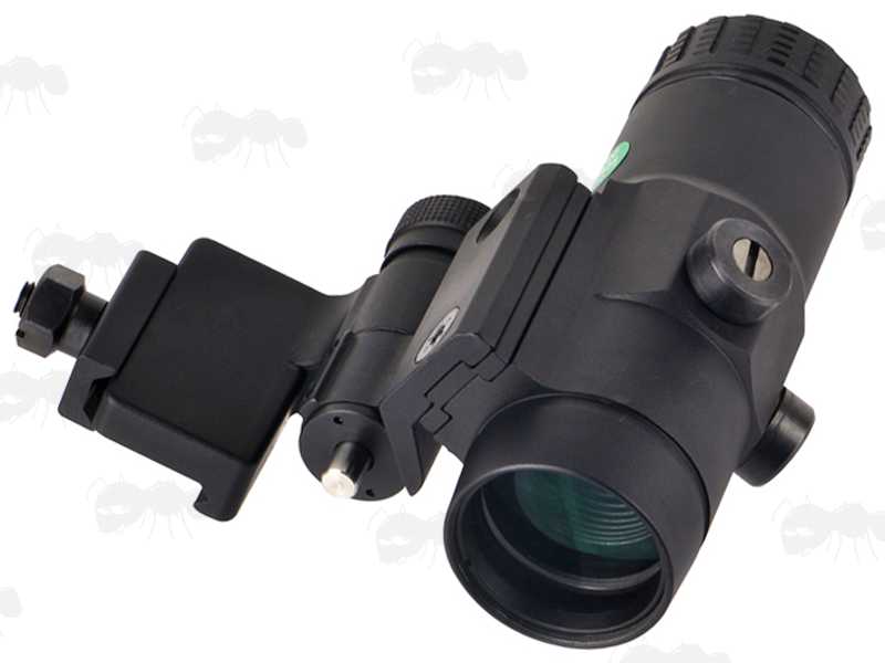 Flip To The Side Weaver / Picatinny Rail Fitting Dot Sight Magnifier with x3 Magnification, Shown Flipped to The Side
