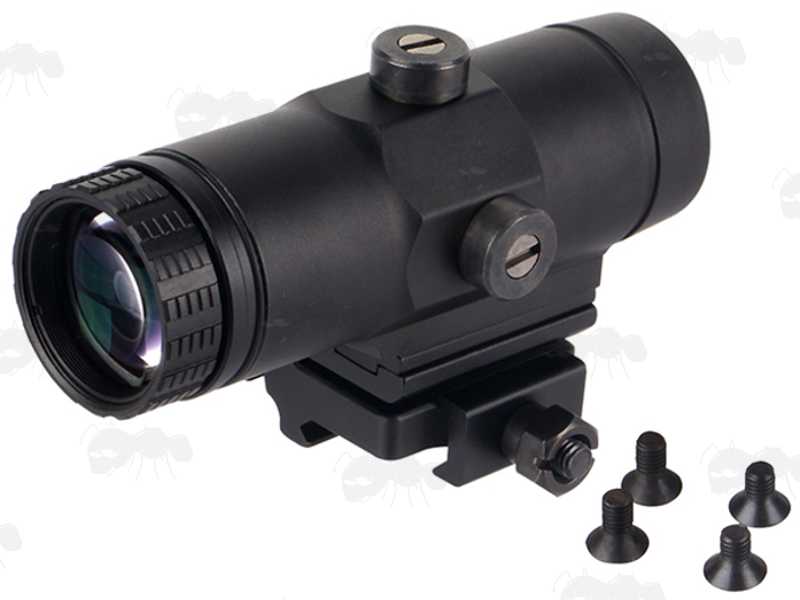 Flip To The Side Weaver / Picatinny Rail Fitting Dot Sight Magnifier with x3 Magnification, with Four Fitting Screws
