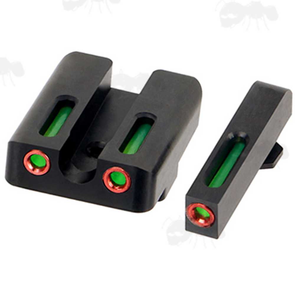 Front and Rear Green Fiber Optic with Red Surround Sight Set for Glock Pistols
