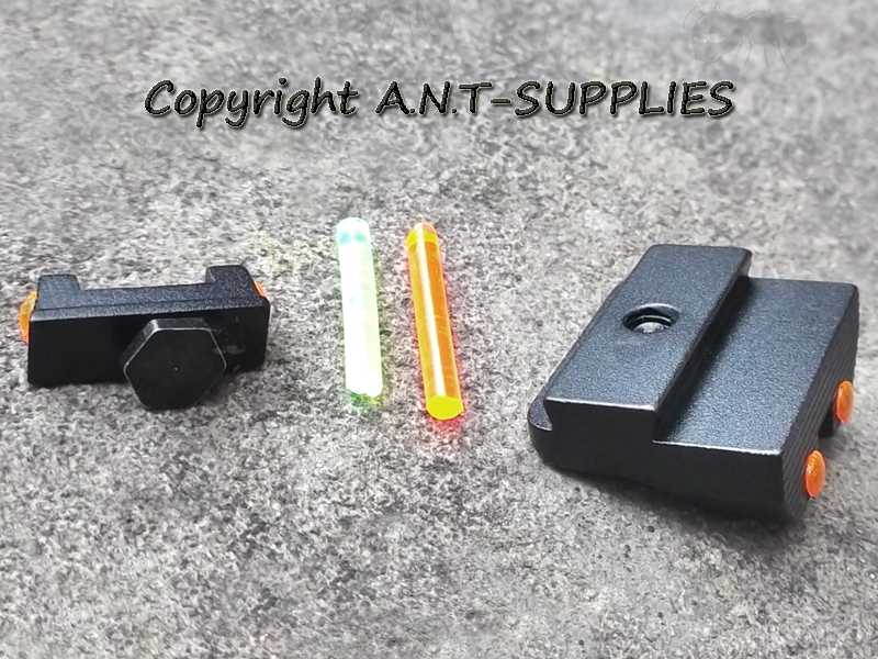 Base Fitting Views of The Front and Rear Red Fiber Optic Gun Sight Set For Glock Pistols