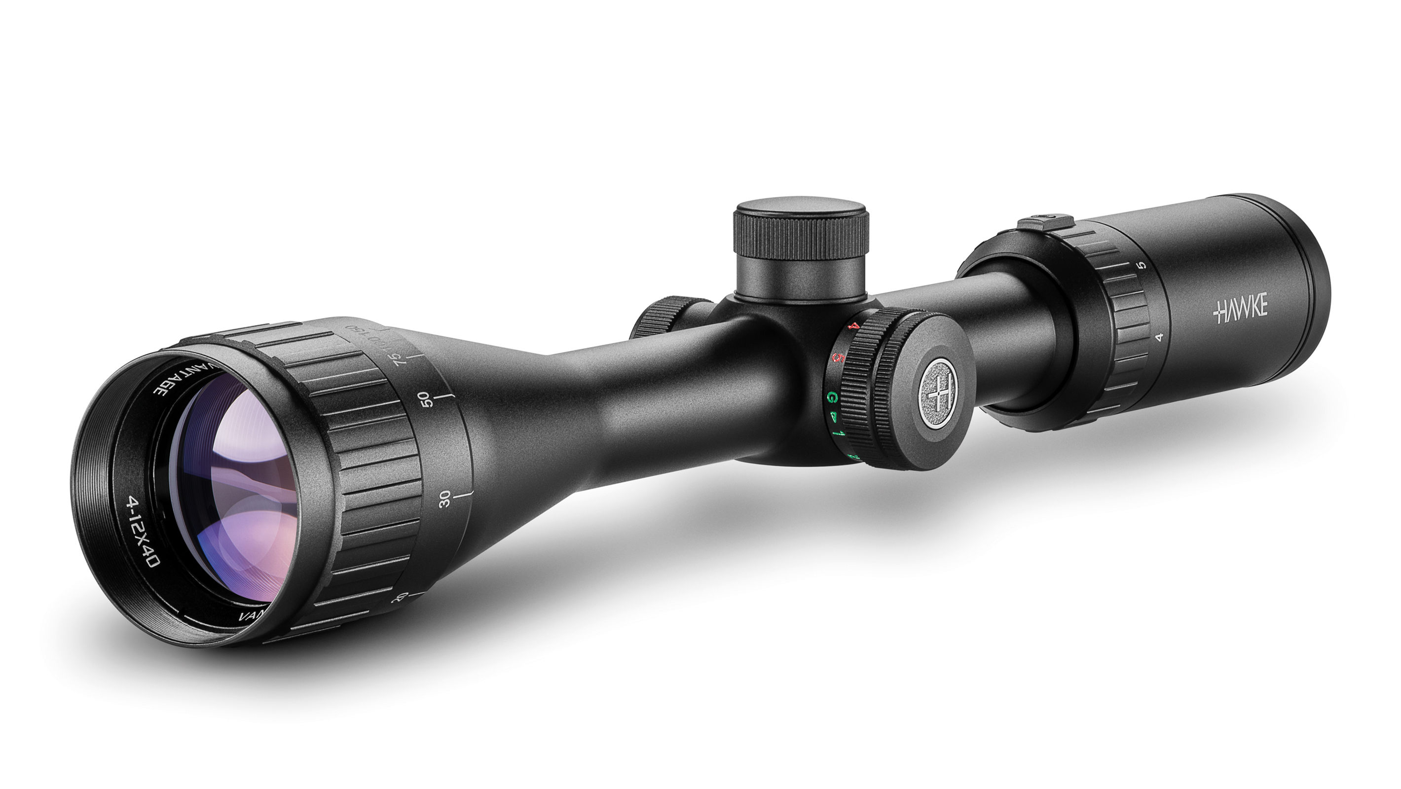 Objective End View Of The Hawke Vantage IR 4-12x40 AO Rimfire .17 HMR Rifle Scope