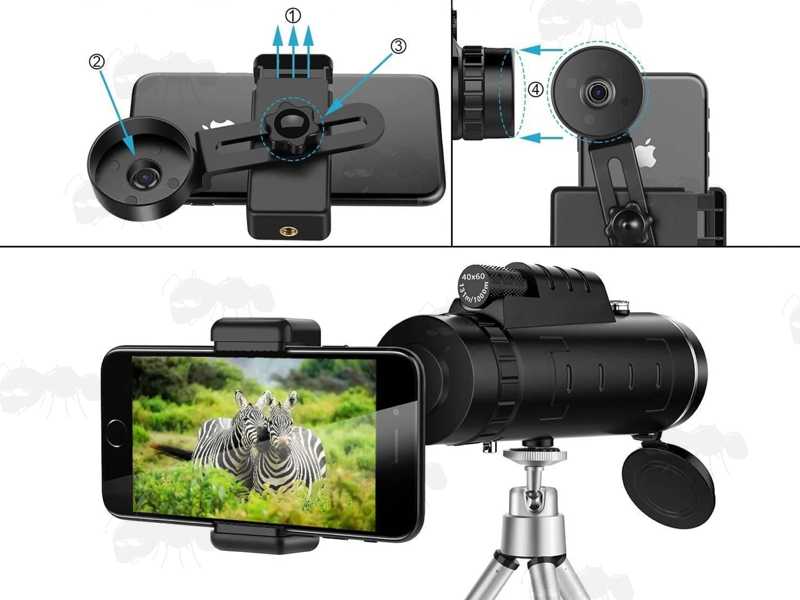 Guide to Fitting a Smart Phone to The Large 40x Magnification Monocular with 60mm Lens
