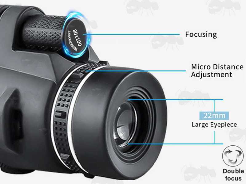 View of The Ocular End Lens on The Large 16x Magnification Monocular with 42mm Lens