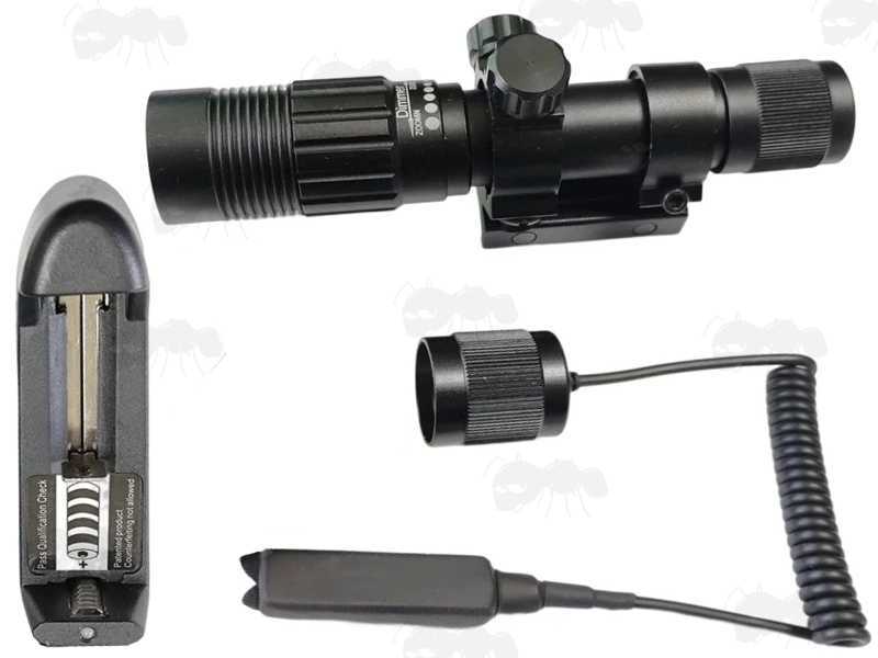 Adjustable Mount Green Laser Designator Sight with Remote Pressure Pad Tailcap and Battery Charger
