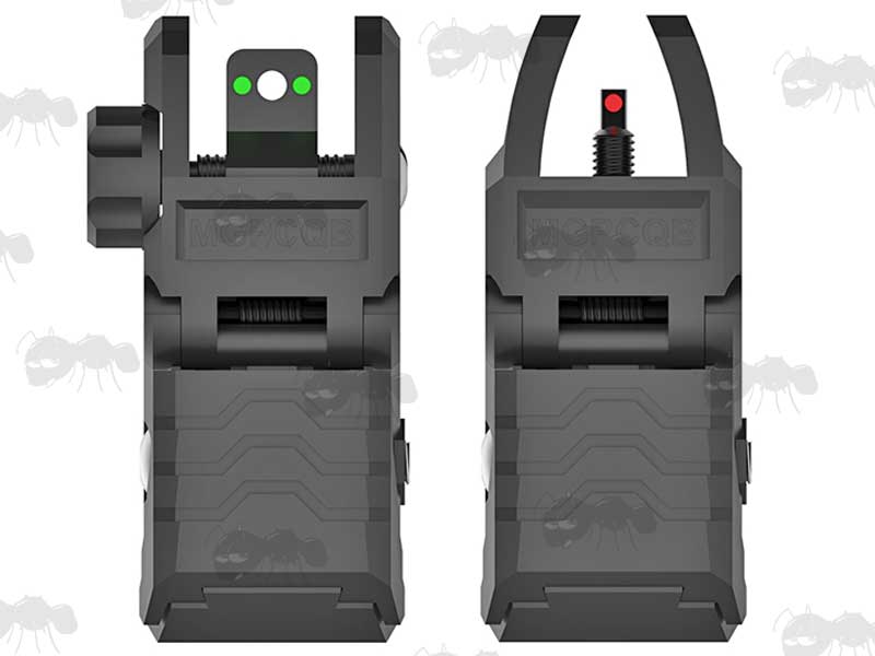 Pair of Black Polymer Folding Fibre Optic Rifle Rail Fitting Sights