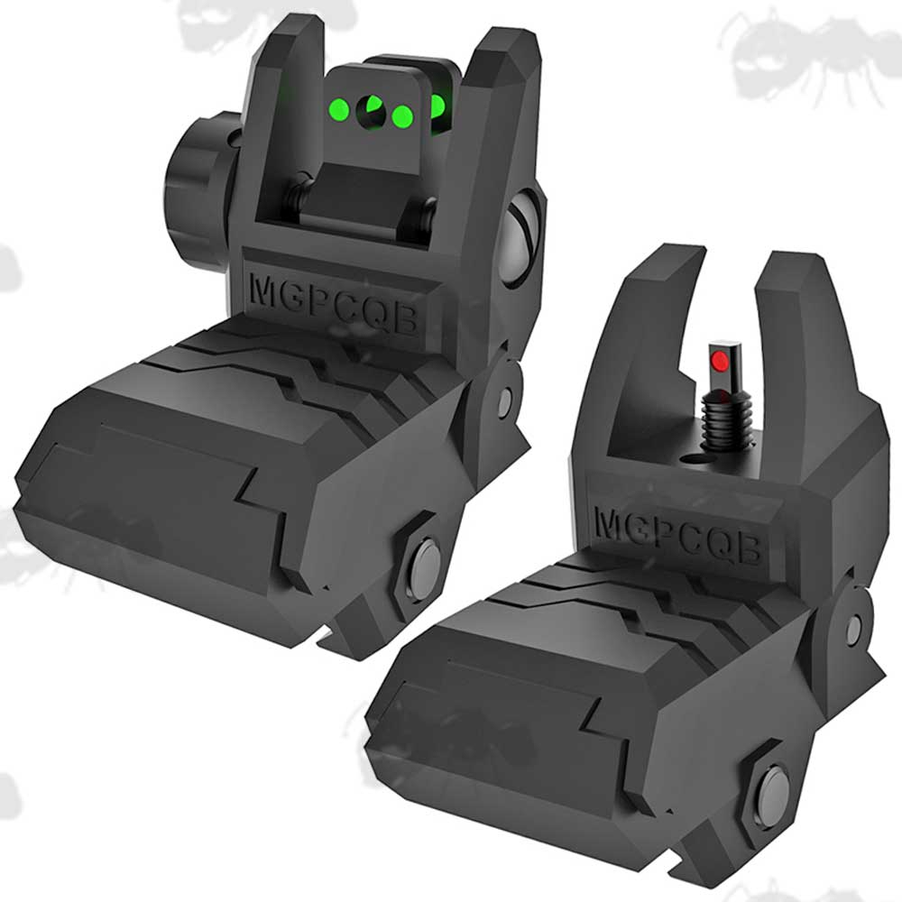 Pair of Black Polymer Folding Fibre Optic Rifle Rail Fitting Sights