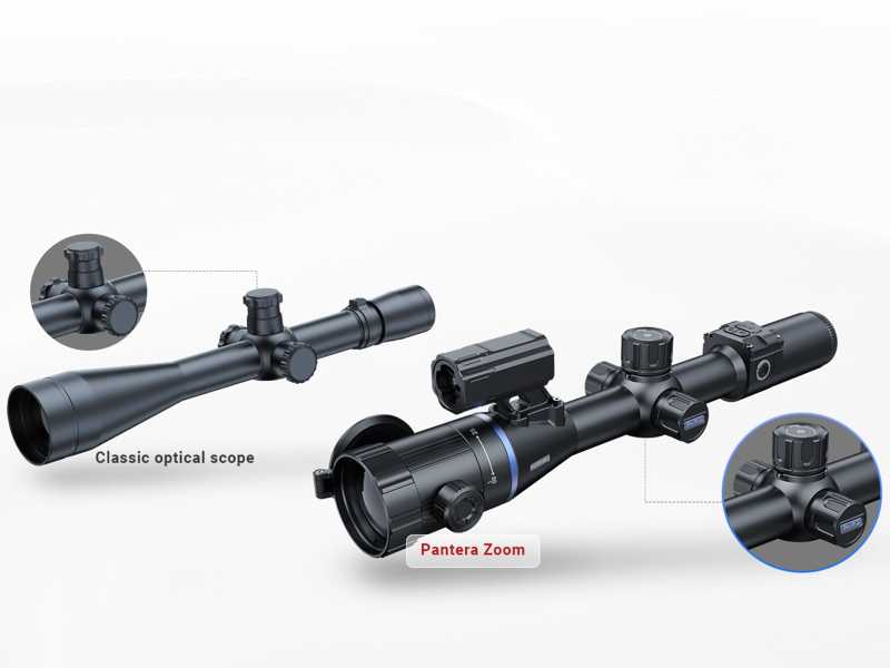 PARD Pantera Zoom Thermal Imaging Scope, Shown Next to a Classic Optic Scope for Comparison
