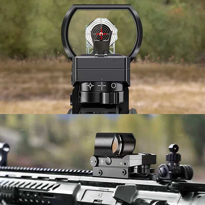 Large Reflex Gun Sight for Picatinny / Weaver Rails, Shown as Co-Witness with Iron Sights