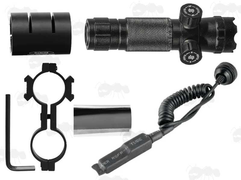 Adjustable Red Laser Gun Sight with Remote Tailcap, Figure of Eight Scope Tube Mount and Weaver / Picatinny Rail Mount