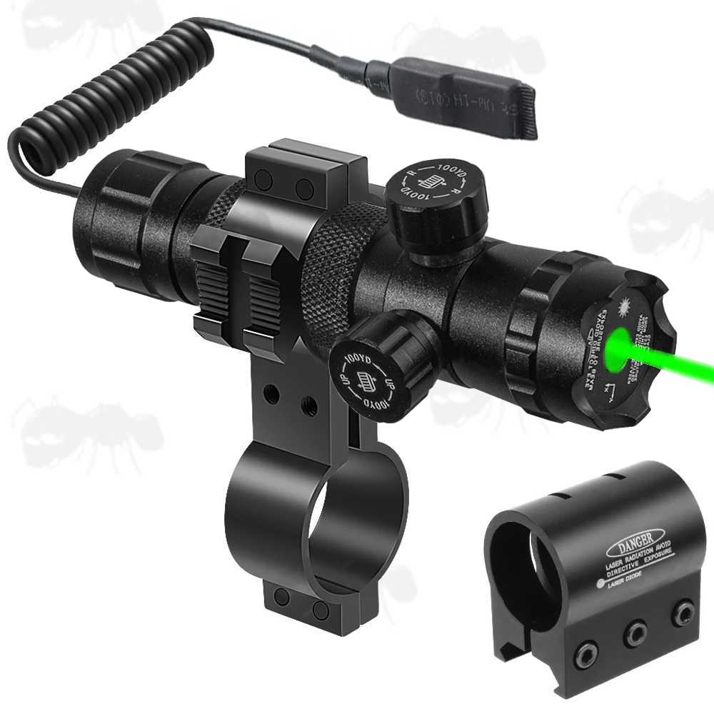 Adjustable Green Laser Gun Sight with Remote Tailcap, Figure of Eight Scope Tube Mount and Weaver / Picatinny Rail Mount