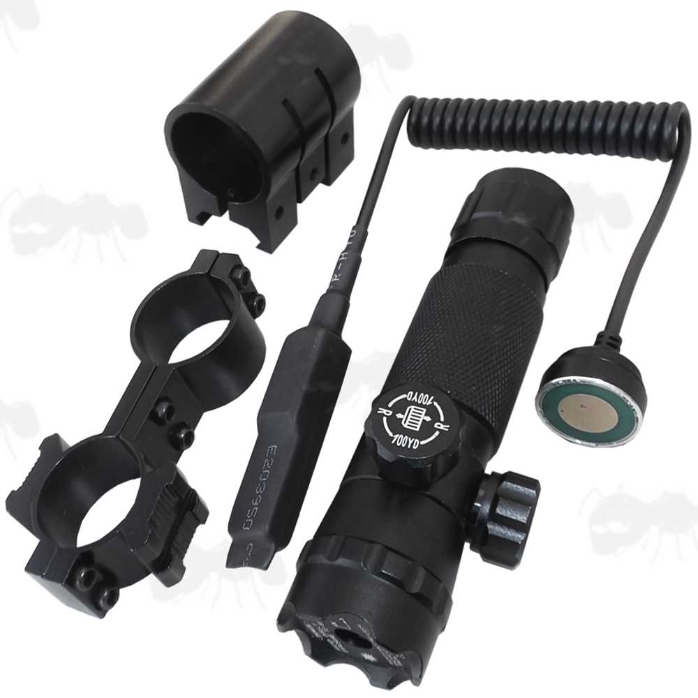 Adjustable Red Laser Gun Sight with Remote Tailcap, Figure of Eight Scope Tube Mount and Weaver / Picatinny Rail Mount