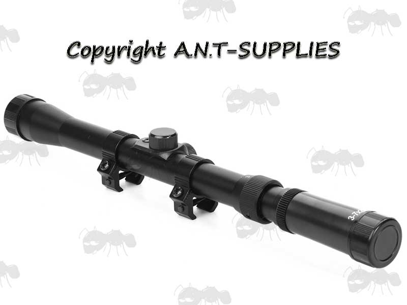 ANT 3-7x20mm Duplex Crosshair Rifle Scope with Dovetail Rail Mounts with Push-On Lens Caps Fitted