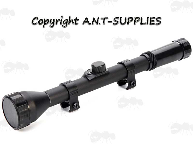 ANT 4x28 Duplex Crosshair Rifle Scope with Dovetail Rail Mounts & Lens Caps