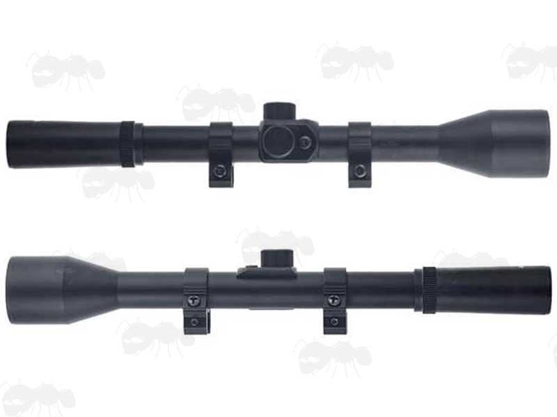 Side Views of The ANT 4x28 Duplex Crosshair Rifle Scope with Dovetail Rail Mounts