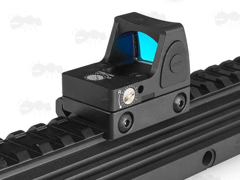 SOTAC RMR Base Sized Mini Reflex Sight with Brightness Settings Shown Fitted to a Picatinny Rail