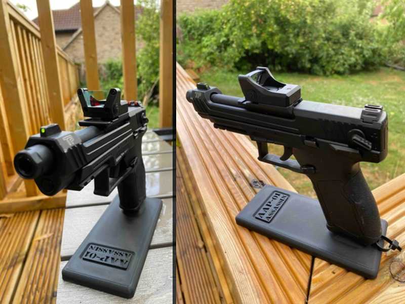 Red Anodised Topless Design Red Dot Reflex Sight, Shown Fitted to a TTI TP22