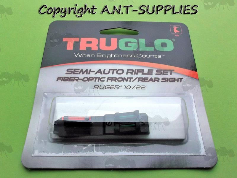 Truglo Ruger 10/22 Semi-Auto Rimfire Rifle Sight Set, Green Fiber Optic Rear and Red Front Sight in Display Hanger Packaging