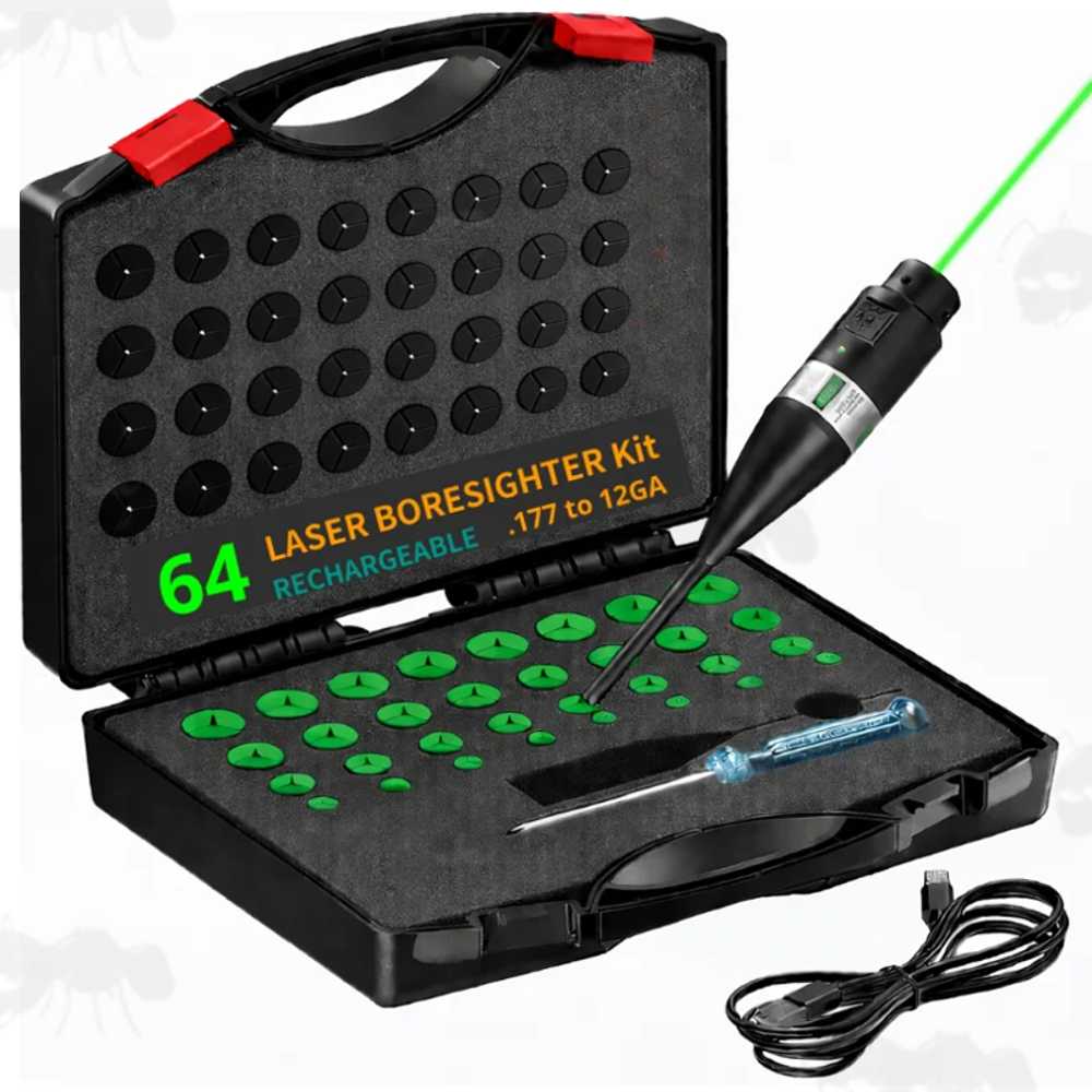Universal Barrel Muzzle Fitting Green Laser Bore Sighting Kit in Case for Pistols, Rifles and Shotguns