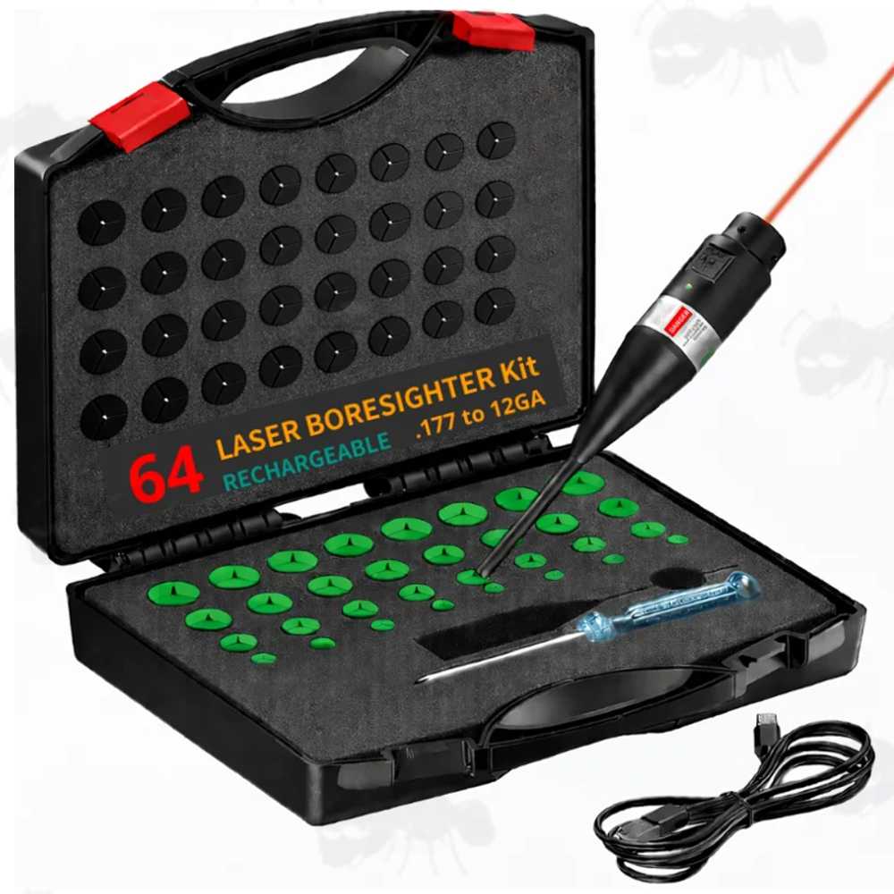Universal Barrel Muzzle Fitting Red Laser Bore Sighting Kit in Case for Pistols, Rifles and Shotguns