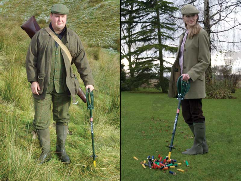 Gripseat Magnetic Shotgun Cartridge Collector Shooting Seat Stick In Use as a Walking Stick and Shell Collector