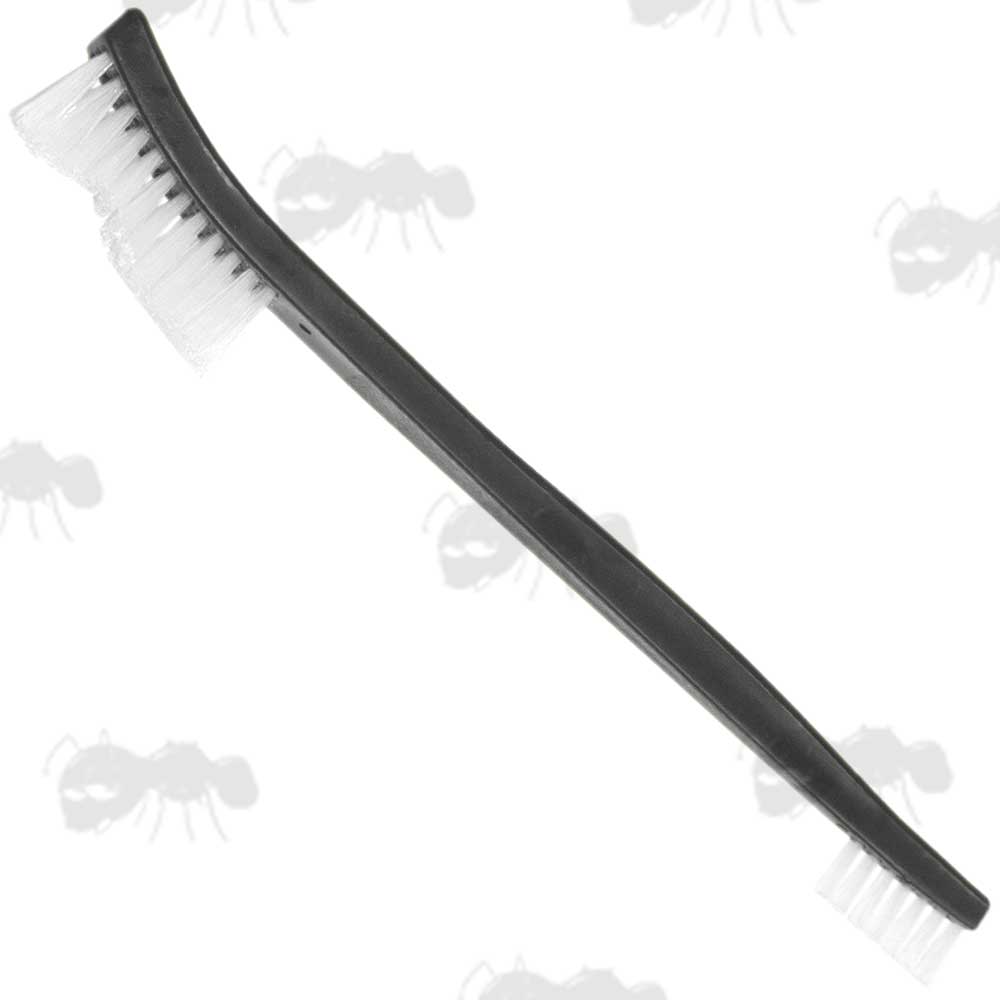 Black Handle Double Headed Gun Cleaning Brush with White Nylon Bristles