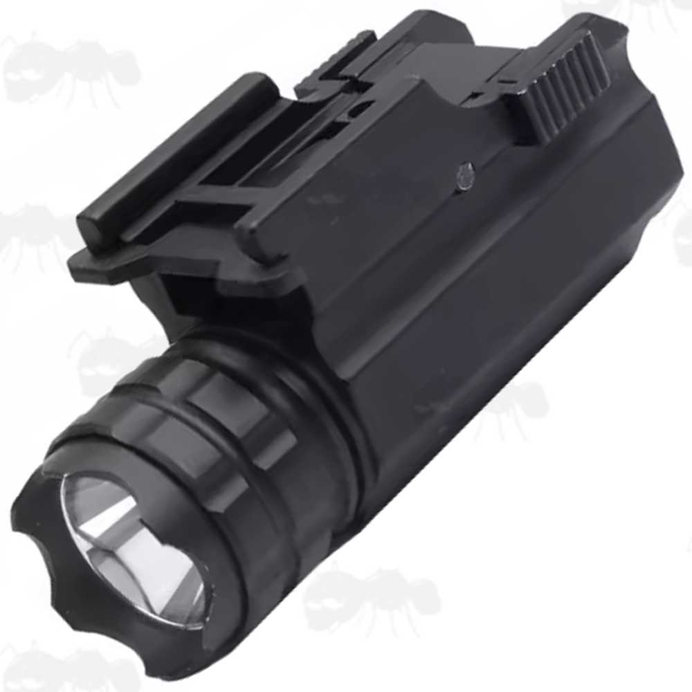 Black Aluminium Body Compact LED Tactical Torch Unit with Weaver / Picatinny Gun Rail Mount