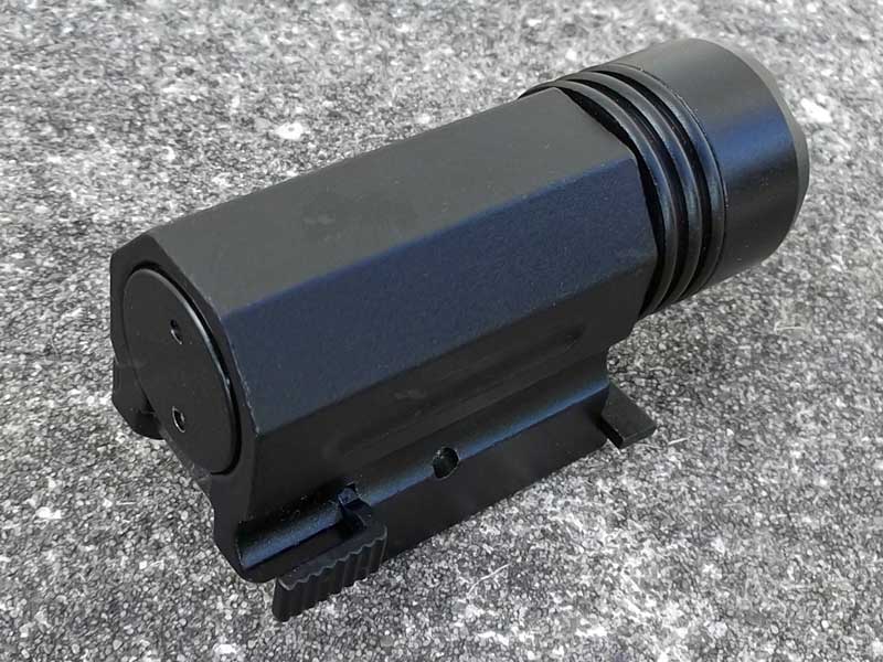 Rear View of The Black Aluminium Body Compact LED Tactical Torch Unit with Weaver / Picatinny Gun Rail Mount