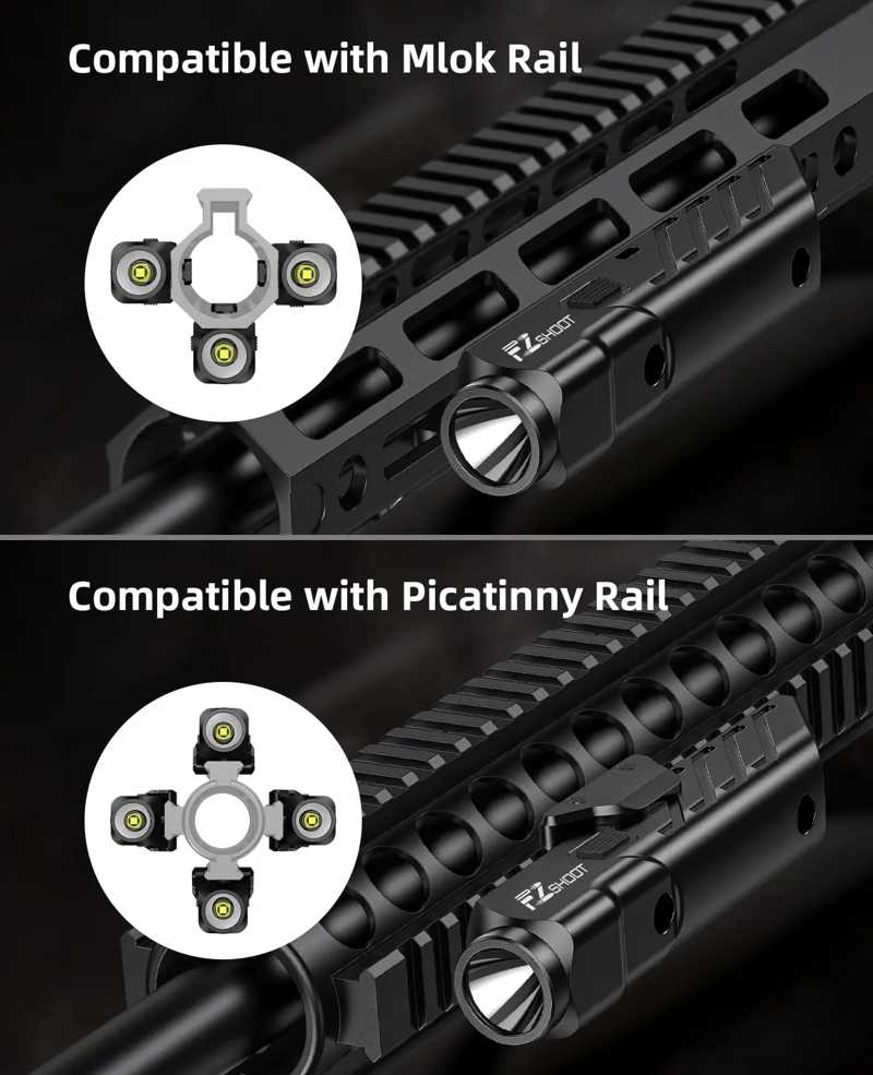 M-Lok and Weaver Picatinny Mounting Options on The One Piece Inline Design Black Aluminium Body LED Tactical Rifle Torch Unit