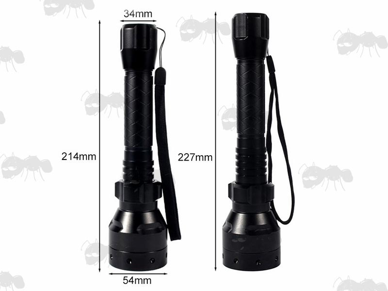 Minimum and Maximum Length Views Of The Extra Large Infrared Illuminator Torch With Aspherical Lens And Nylon Lanyard