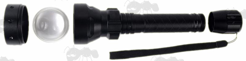 Dismantled View Of The Extra Large Infrared Illuminator Torch With Aspherical Lens And Nylon Lanyard